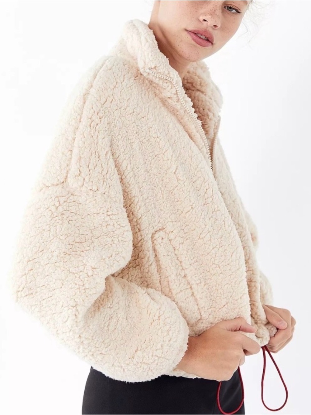 Urban Outfitters Cream Sherpa Zip Teddy Jacket